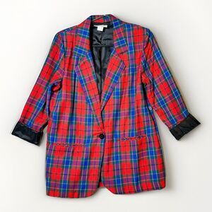Vintage Kenneth Mitchell Petites Red Plaid Blazer Jacket Women’s Size 6 Petite L
